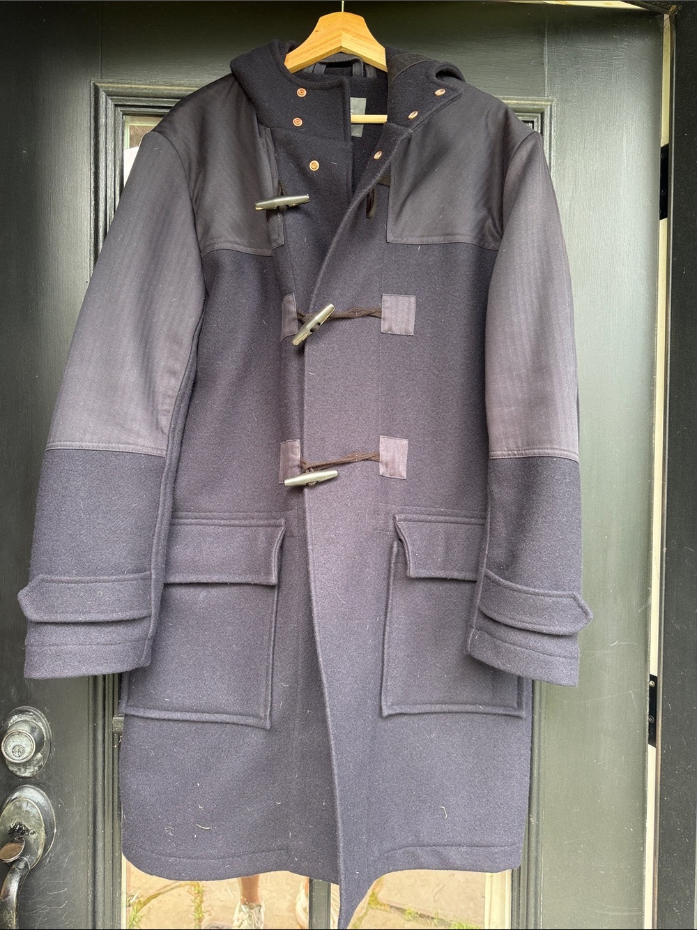 Men's Navy Wool Toggle Duffle Coat with Hood